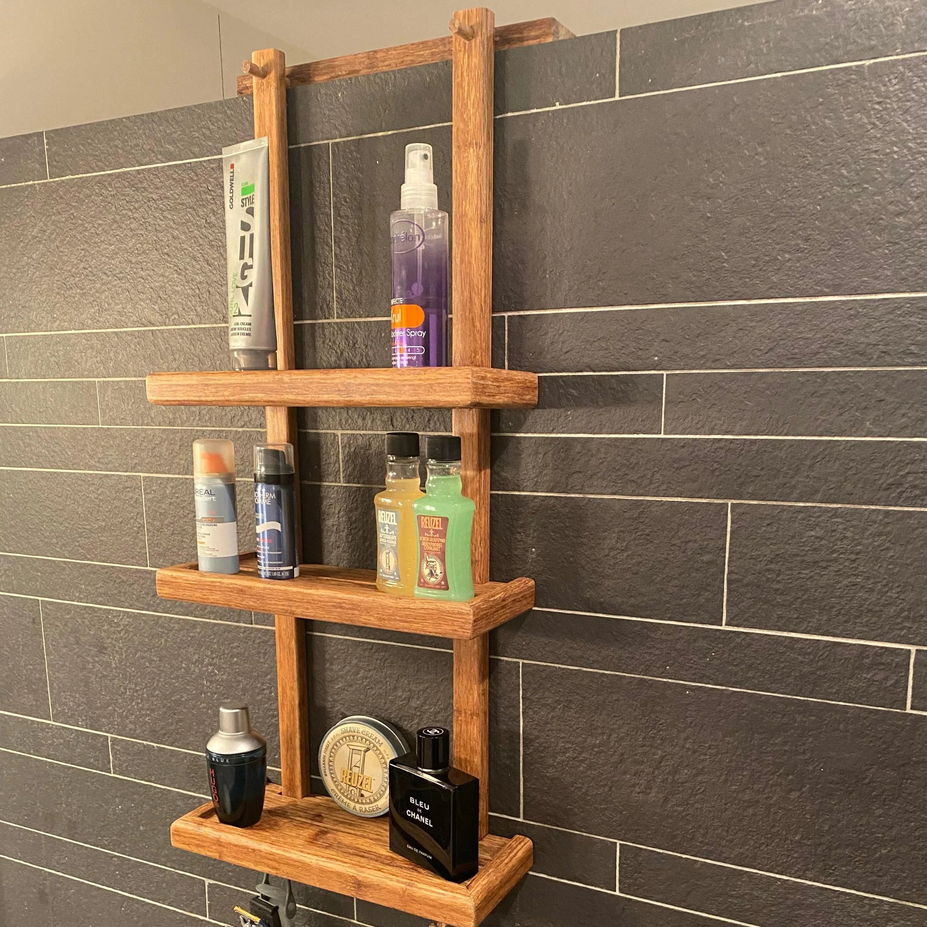 Wooden shower rack hanging on wall or glass wall – Trelyz